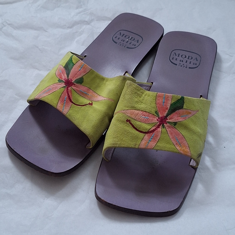 Moda Italia Dal Flat Leather Sandals Size 9